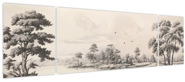 Obraz - Vintage kresba krajiny (170x50 cm)
