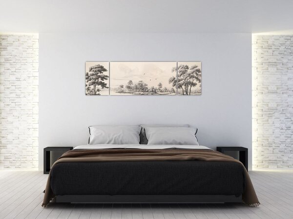 Obraz - Vintage kresba krajiny (170x50 cm)