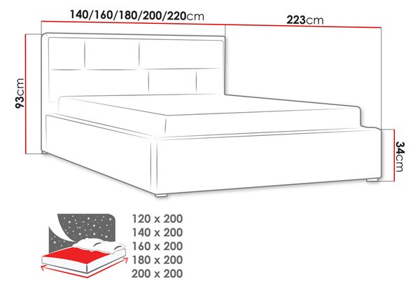 - Manželská postel s roštem 200x200 IVENDORF 2 - krémová
