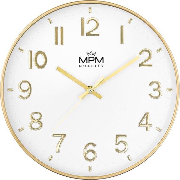 MPM Nástěnné plastové hodiny s pozlacenými komponenty MPM Aurumis - zlaté E01.4593.80
