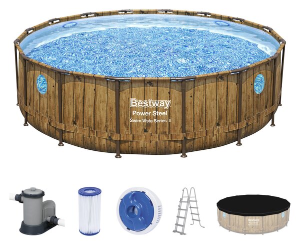 Bestway Bazén Power Steel Swim Vista s filtračním zařízením a schůdky, Ø 4,88 x 1,22 m (100338630)