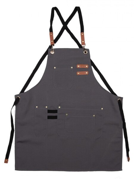 Antracitová kuchyňská / baristická zástěra s koženkovými prvky Midtown Barista – 75x66 cm