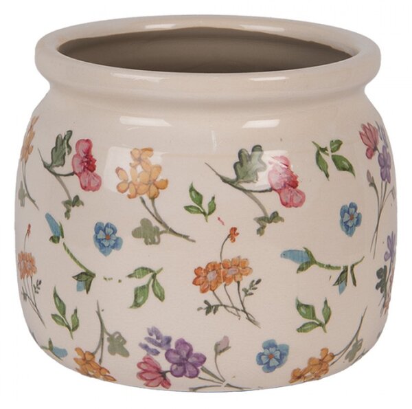 Keramický květináč se vzorem lučních kvítků Colourful Flowers M – 16x13 cm
