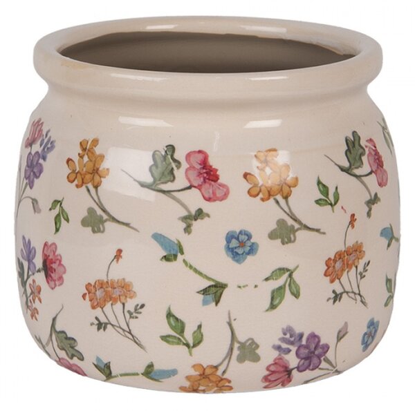 Keramický květináč se vzorem lučních kvítků Colourful Flowers M – 16x13 cm