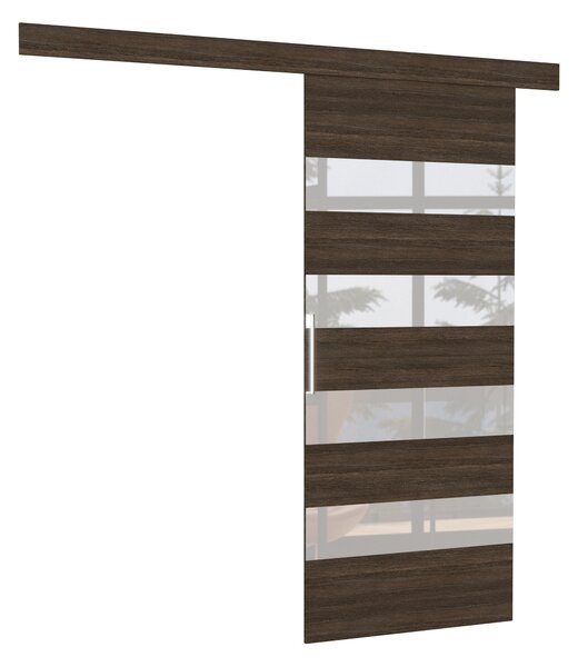 Posuvné dveře 86 cm EABRIX - tmavě hnědé / bílé sklo