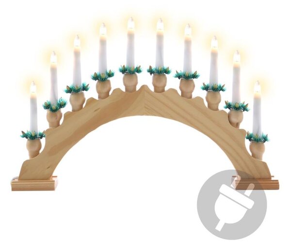 Vánoční svícen 47 x 31 x 5 cm, 10 LED, dřevo, teple bílá
