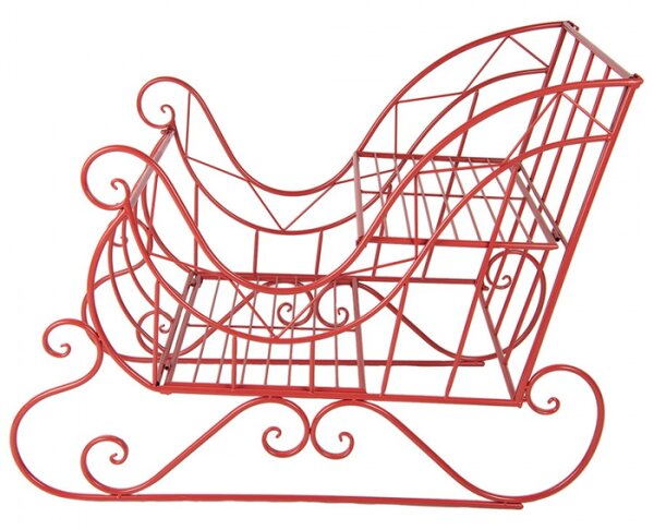 Velká kovová vánoční dekorace červené sáně Santa Clause s místem na sezení / lavičkou – 90x51x68 cm