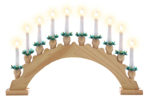 Vánoční svícen 47 x 31 x 5 cm, 10 LED, dřevo, teple bílá