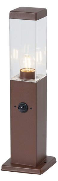 Venkovní lampa rezavě hnědá s čirým sklem 45 cm IP44 se zásuvkou a senzorem pohybu - Malios