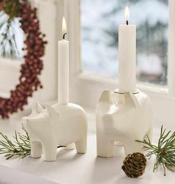 Dřevěný svícen White Pig – větší