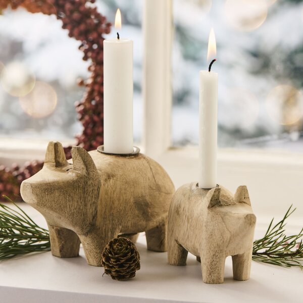 Dřevěný svícen Nature Pig – menší