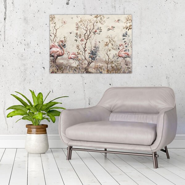 Obraz - Kresba plameňáků (70x50 cm)