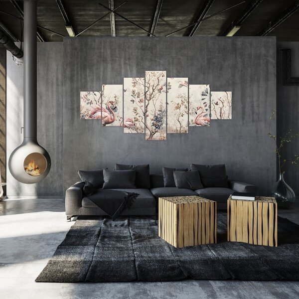 Obraz - Kresba plameňáků (210x100 cm)
