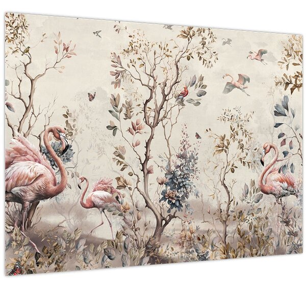 Obraz - Kresba plameňáků (70x50 cm)