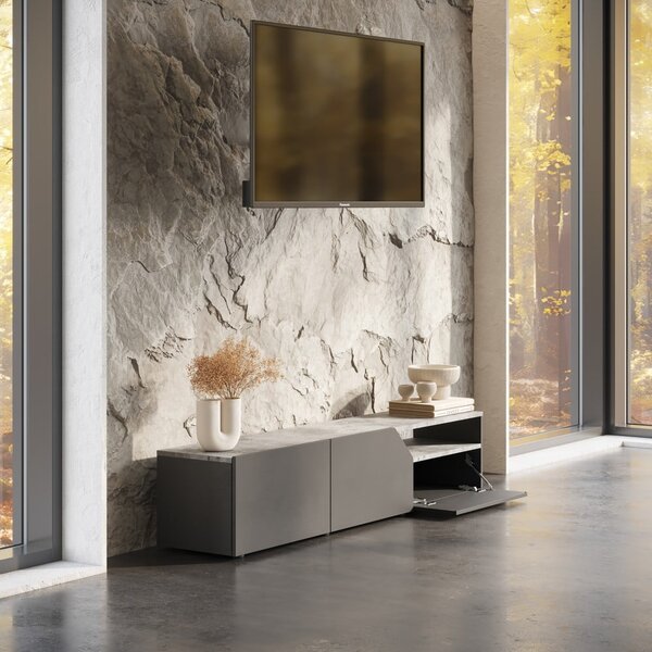 Černý TV stolek v dekoru betonu 180x38 cm Verone – TemaHome