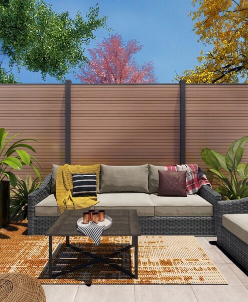 ROJA MODERN plotový panel WPC 180x180 cm HORIZONTÁLNÍ i VERTIKÁLNÍ a koncovky - teak