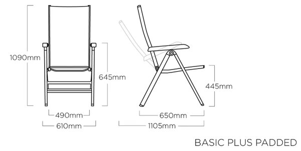 KETTLER BASIC PLUS PADDED polohovací, hliníkové křeslo - stříbrná / antracit