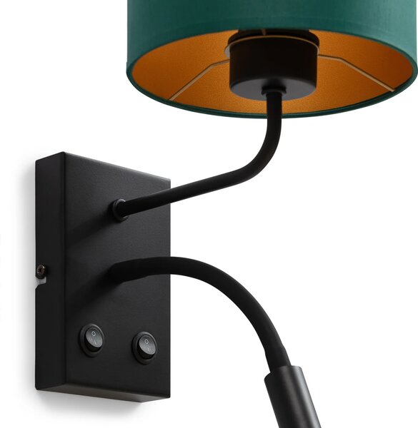 Nástěnná lampa se čtecím ramenem VESPILLO - zelená / zlatá / černá