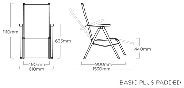 KETTLER BASIC PLUS PADDED relaxační, polohovací, hliníkové křeslo - stříbrná / antracit