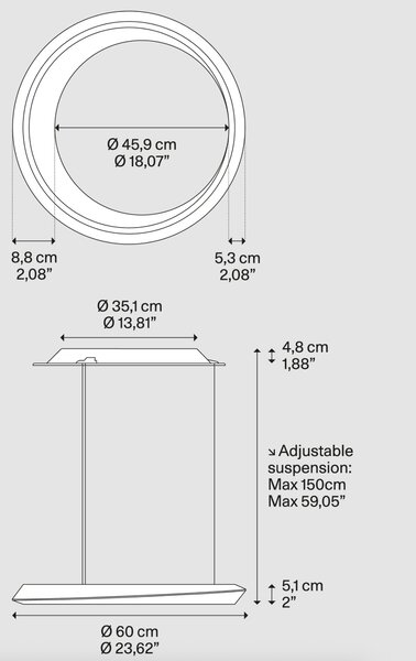 Lodes Závěsné nastavitelné LED svítidlo TIDAL, 33W, ø 60 cm, CRI90 Barva: Černá + bílá montura, Teplota světla: 2700K - teplá bílá, Stmívání, řízení: TRIAC (lze použít i bez stmívání)