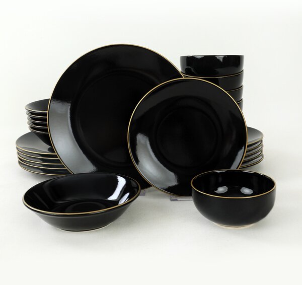 ASIR Porcelánová jídelní souprava 24 ks BLACK černá zlatá