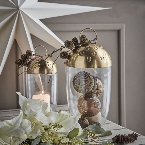Skleněná lucerna Acho Clear/Gold 28 cm