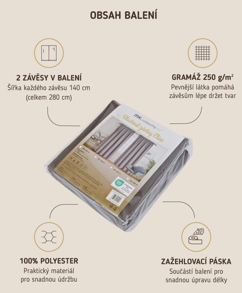 MK Lůžkoviny Blackout závěsy Elias černá – 140 × 160 cm (2 ks) - řasící stuha