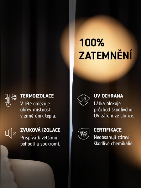 MK Lůžkoviny Blackout závěsy Elias černá – 140 × 160 cm (2 ks) - řasící stuha