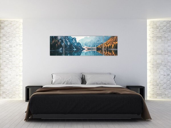 Obraz - Lodě na jezeře Braies (170x50 cm)