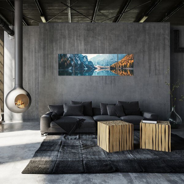 Obraz - Lodě na jezeře Braies (170x50 cm)