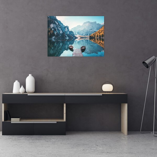 Obraz - Lodě na jezeře Braies (70x50 cm)