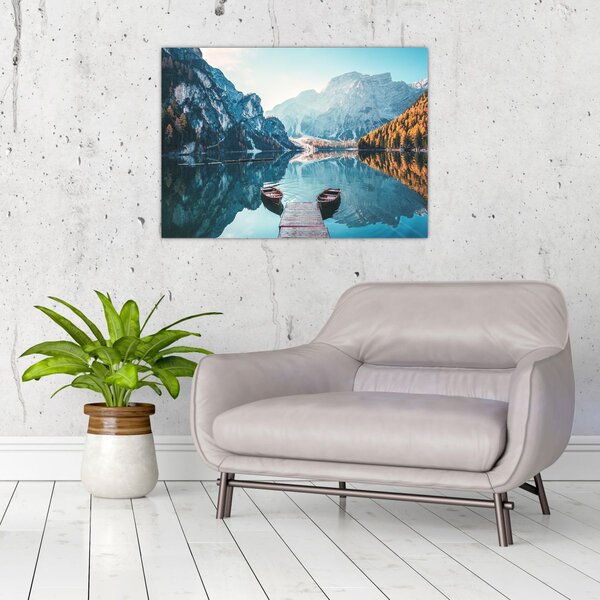 Obraz - Lodě na jezeře Braies (70x50 cm)