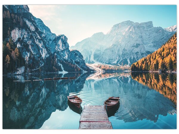 Obraz - Lodě na jezeře Braies (70x50 cm)