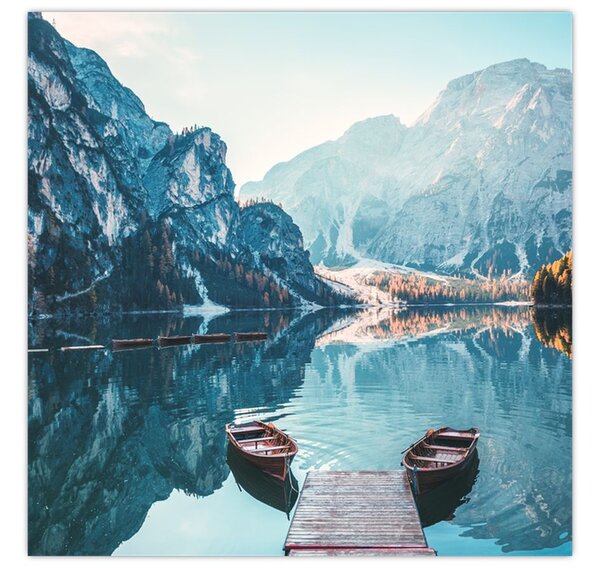 Obraz - Lodě na jezeře Braies (30x30 cm)