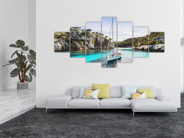 Obraz - Pláž s plachetnicí (210x100 cm)