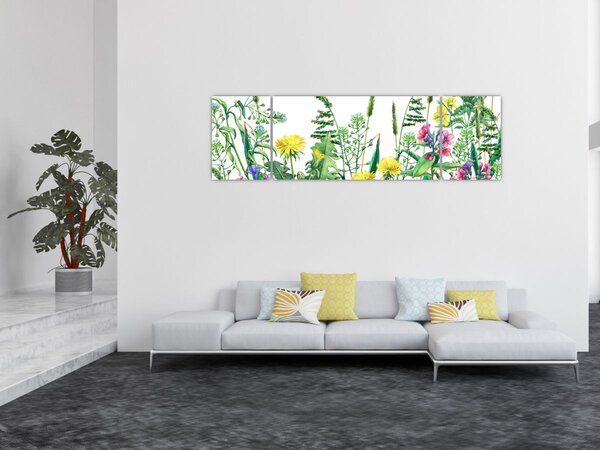 Obraz - Malované luční kvítí (170x50 cm)