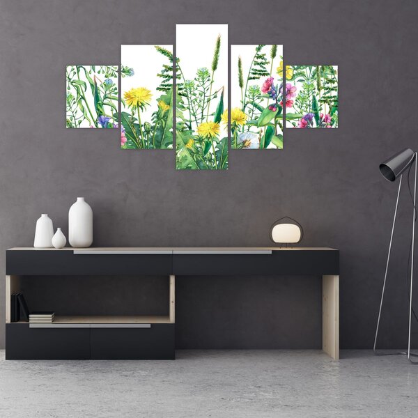 Obraz - Malované luční kvítí (125x70 cm)