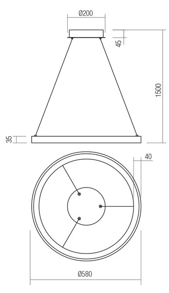 Redo 01-3913 Iconic, černé závěsné svítidlo LED 50W 3000/4000K, tříkrokové stmívání, průměr 58cm