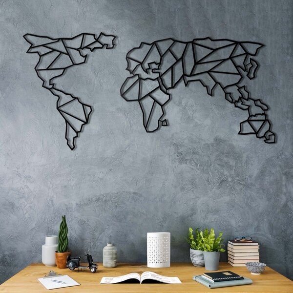 Hanah Home Nástěnná kovová dekorace Mapa světa linie 60×120 cm černá