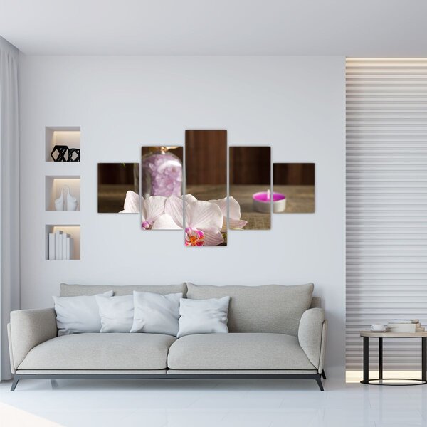Obraz - Svíčka a orchideje (125x70 cm)