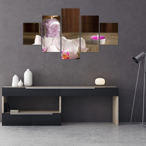 Obraz - Svíčka a orchideje (125x70 cm)