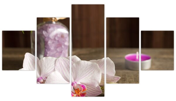 Obraz - Svíčka a orchideje (125x70 cm)