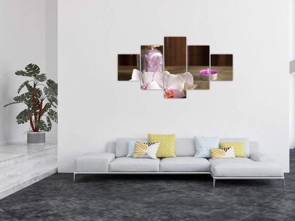 Obraz - Svíčka a orchideje (125x70 cm)