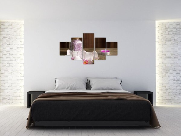 Obraz - Svíčka a orchideje (125x70 cm)