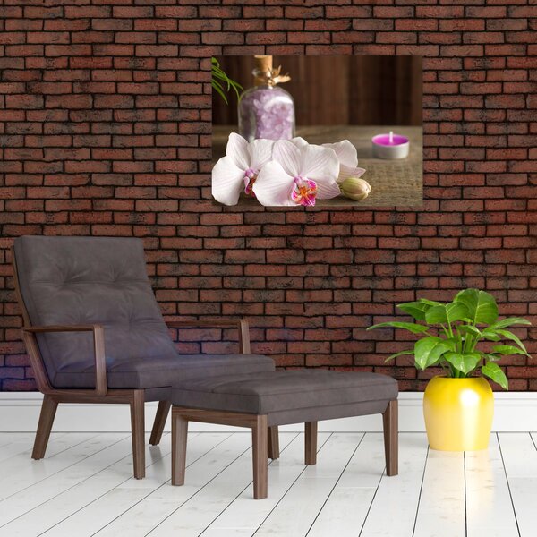 Obraz - Svíčka a orchideje (70x50 cm)
