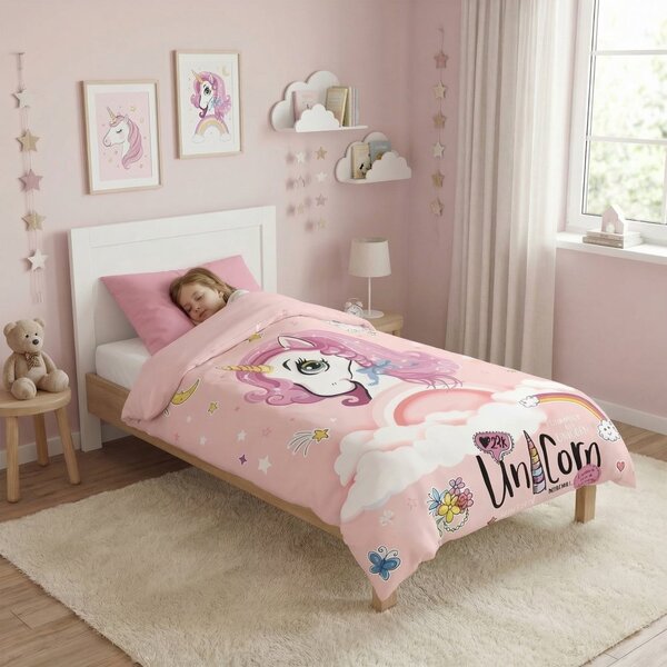 Kvalitex Ložní povlečení pro mladé 140x200, 70x90cm Unicorn růžové 1x 140/200, 1x 70/90cm