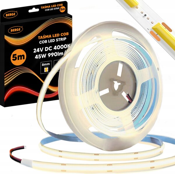 BERGE LED pásek COB Neon 24V - 480D - 9W/m - IP20 - 990lm - 5m - neutrální barva