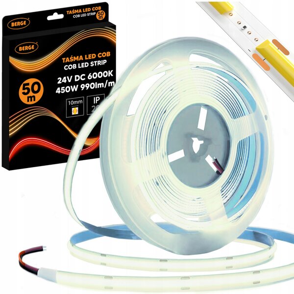 BERGE LED pásek COB Neon 24V - 480D - 9W/m - IP20 - 990lm - 50m - studená barva