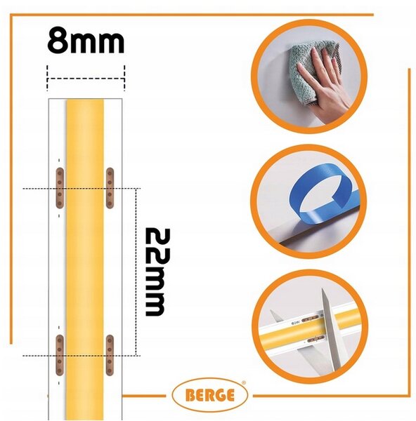 BERGE LED pásek COB Neon 24V - 480D - 9W/m - IP20 - 5m - 990lm - teplá barva