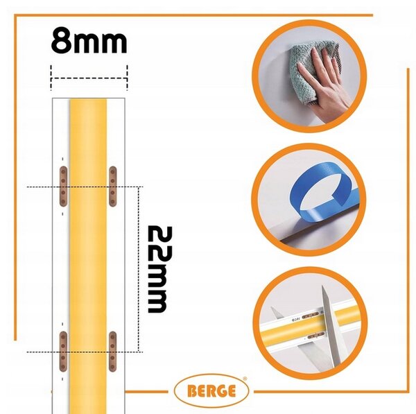 BERGE LED pásek COB Neon 24V - 480D - 9W/m - IP20 - 990lm - 5m - studená barva